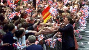 Tony Blair celebrates